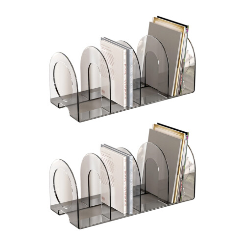 2Pcs Clear Acrylic Bookend for Shelf 4 Compartments Book-Clear