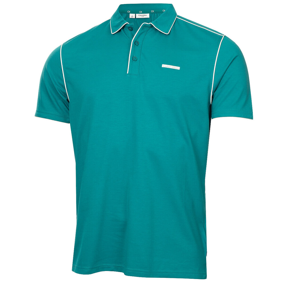 Calvin Klein (L, Sea ) Mens San Marcos Moisture Wicking Golf Technical Polo Shirt Green
