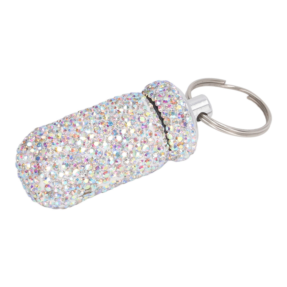 Silver Portable Rhinestone Capsule Case With Keyring Aluminum Alloy