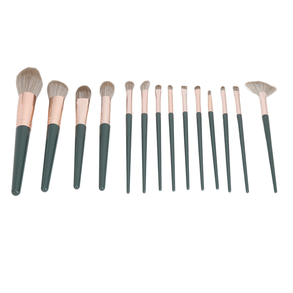 Green 14Pcs Makeup Brushes Set With Storage Bag, Synthetic Fiber & Aluminum