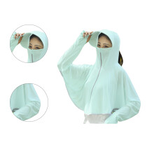 Women Ice Silk Sun Protection Hoodie L Light Green 40-70kg