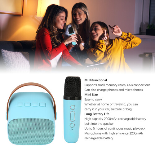 Microfono Karaoke Bluetooth HD 6W Stereo con Batteria da 2000mAh, Colore Blu 1