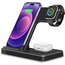 3-i-1-design trådløs opladningsstander, sportsrem universel kompatibilitet med iPhone 8 og derover understøtter hurtig opladning af flere enheder