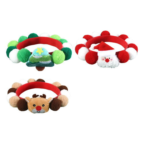 3PCS Plush Christmas Collar Comfortable Pet Collars for Cats-S