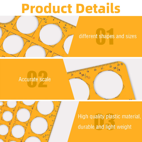 Math Stencil Rulers, Transparent Orange For Precise Measurements, Flat Design For Convenient Storage, Suitable For Various Professions Including 1