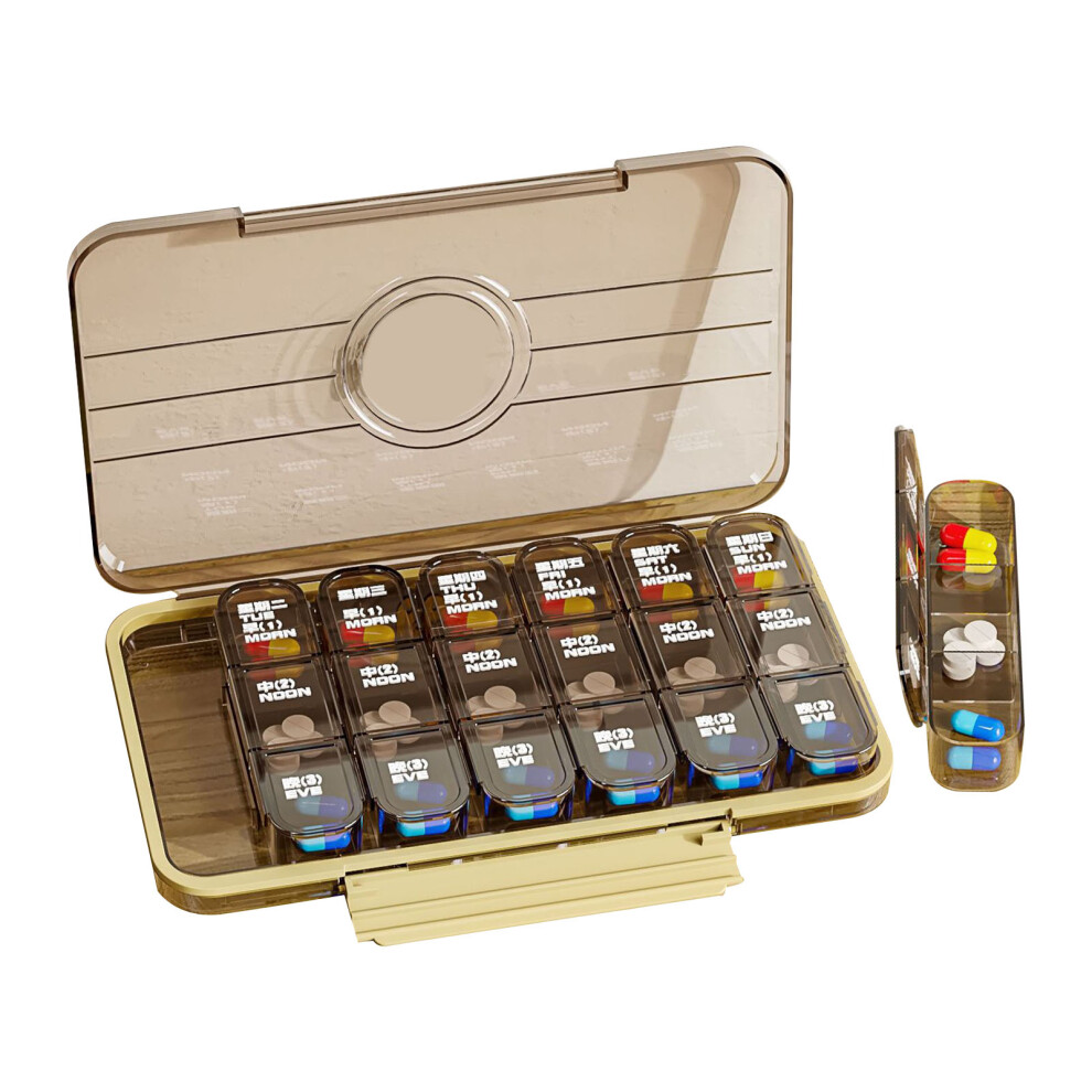 Brown Portable Plastic 28-Compartment Medicine Organizer Case For Supplements, Fish Oil, Vitamins,