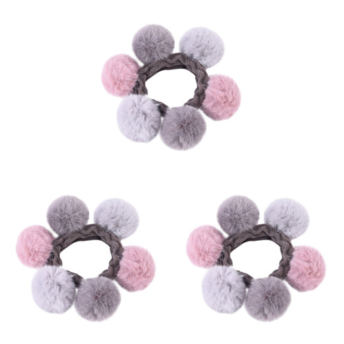 3Stk Kinderhaarbänder Elastisch Mit Plüschball Bunter Ponytail Halter 1