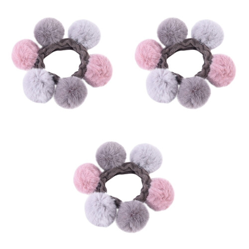 3Stk Kinderhaarbänder Elastisch Mit Plüschball Bunter Ponytail Halter 2