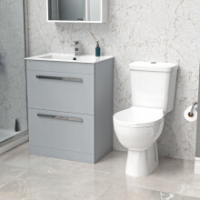 Nes Home 600mm Matte Grey Slim Basin 2 Drawers Vanity Cabinet & WC Toilet Pan