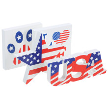 16Stk Mehrfarbige Patriotische Holz Tischdeko Tiered Tray Für Zuhause