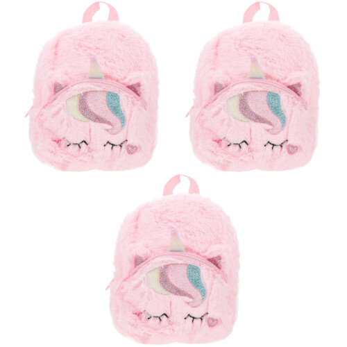 3Stk Rosa Mini Plüsch Rucksack Kinder Schultasche 2