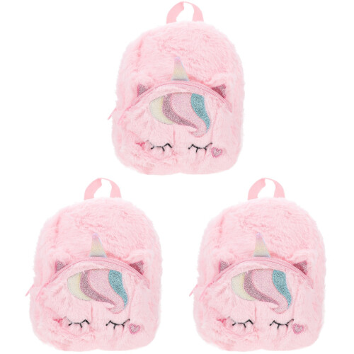 3Stk Rosa Mini Plüsch Rucksack Kinder Schultasche 1