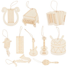 5Sets Musikinstrument-Holzfiguren Beige Unlackiert Für DIY