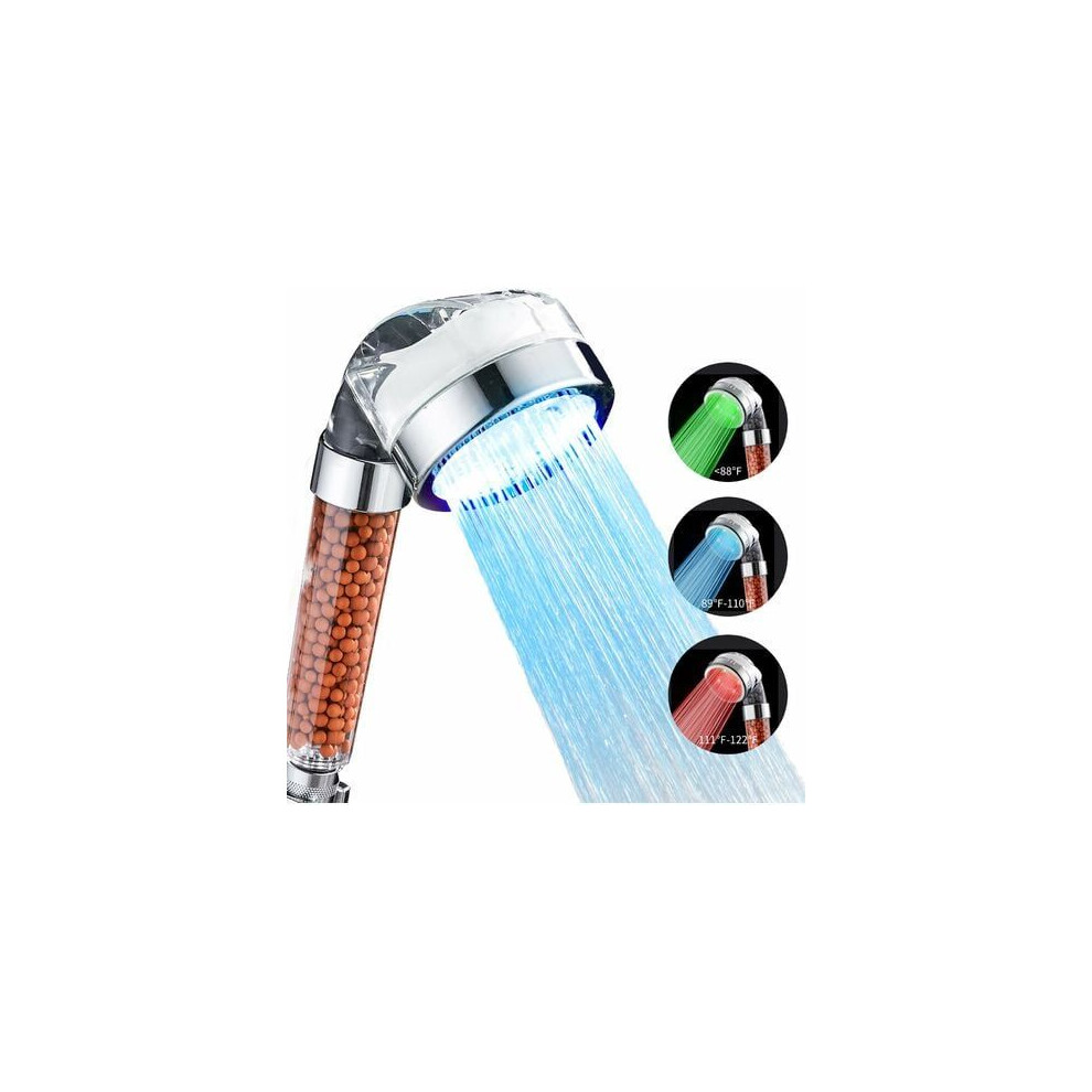 Water Saving Spray Handheld Showerhead, Color Changing Filtered Led Shower Head With Temperature Based Led Changing Technology, Double Filtered Water 9173940263697