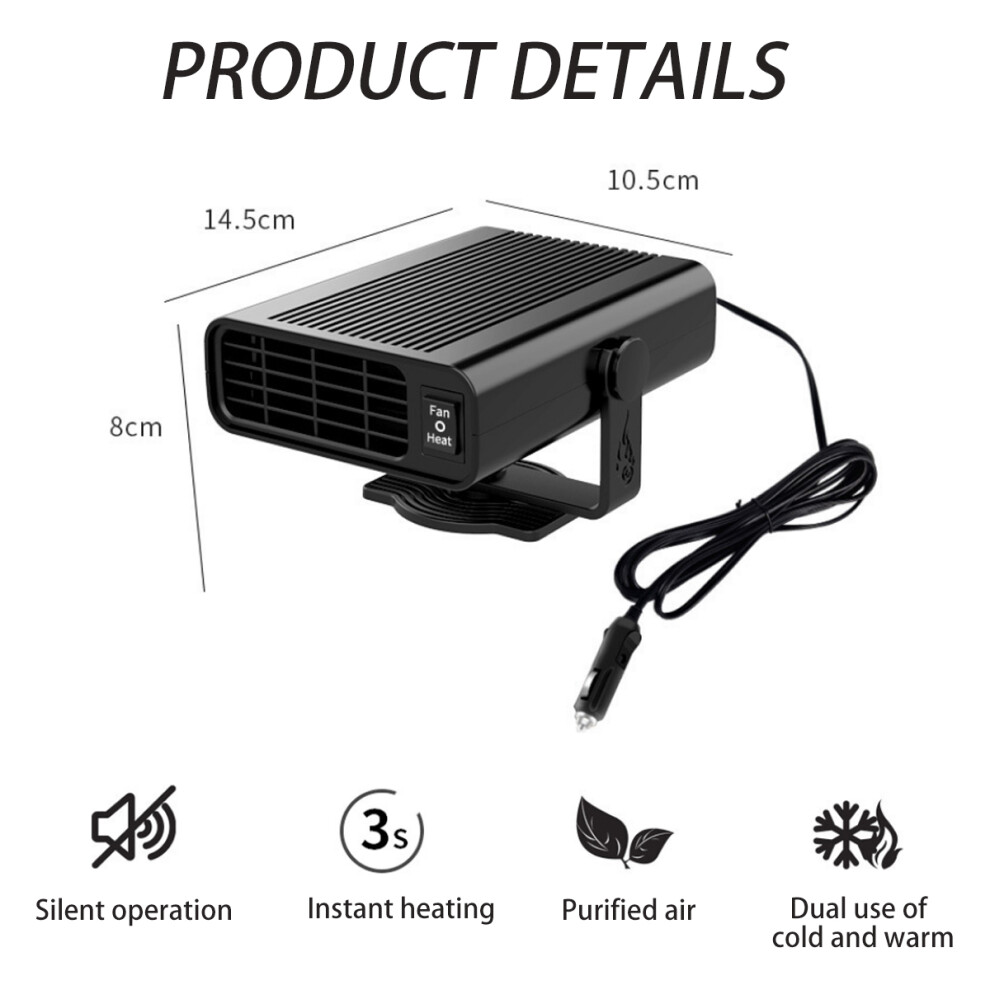 Compact Car Heater, Windshield Defogger Defroster, 12V Auto Ceramic Heater Fan For Portable Car Heater, Quick Heating Within 60 Seconds, 360-Degree 9169997131966