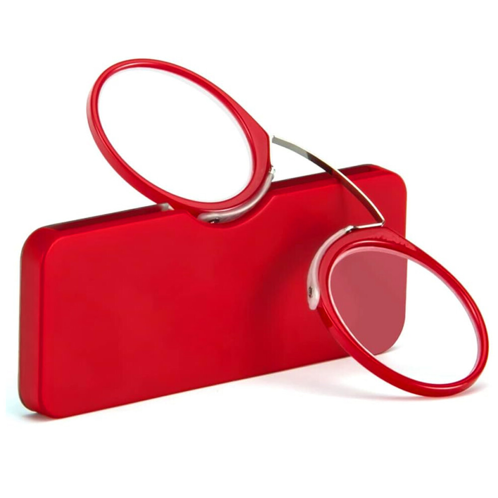 Armless Reading Glasses No Temple Pinch Comfortable Fit, Small and Lightweight Nose Clip Readers with Keychain Case, Flexible Design for Men Women