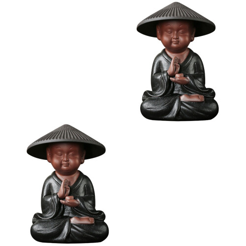 2Stk Graue Keramik Mönch Figur Tee Haustier 2