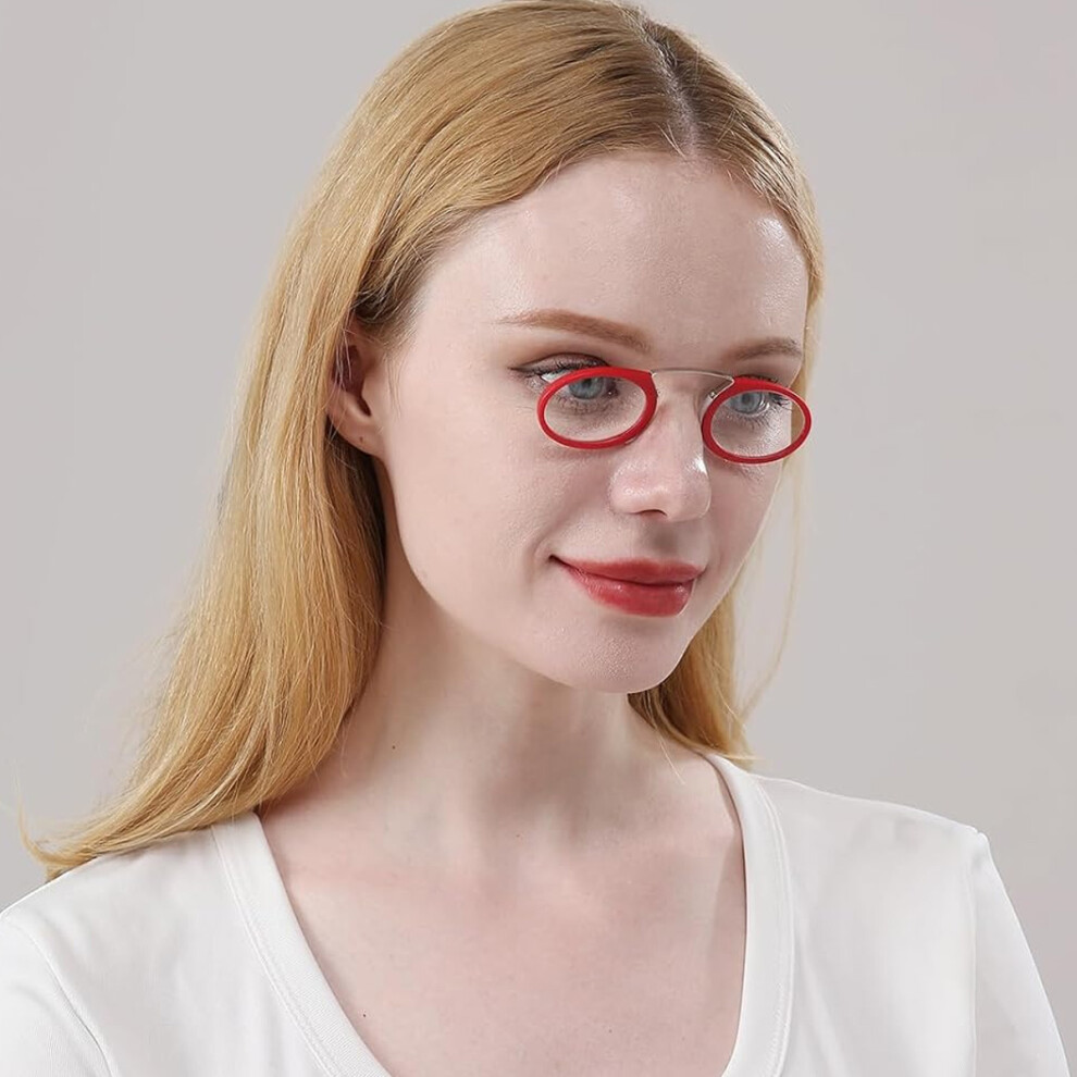 Reading Glasses for Men Women, Armless Thin Reading Glasses Clip On Nose Readers Ultra Lightweight Comfortable Wear with Keychain Case, Portable