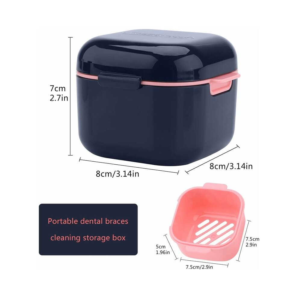 Denture Case with Strainer Basket, Retainer Case Portable Denture Bath Box with Removable Soaking Basket and Flip-top Design, High Quality PP