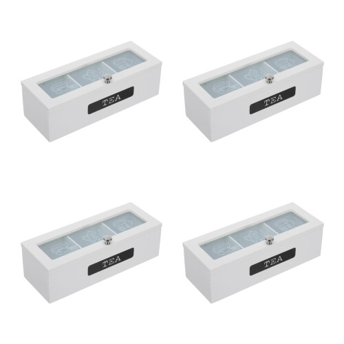 4Pz Organizer Per Bustine Tè in Legno Bianco Con Scomparti 2