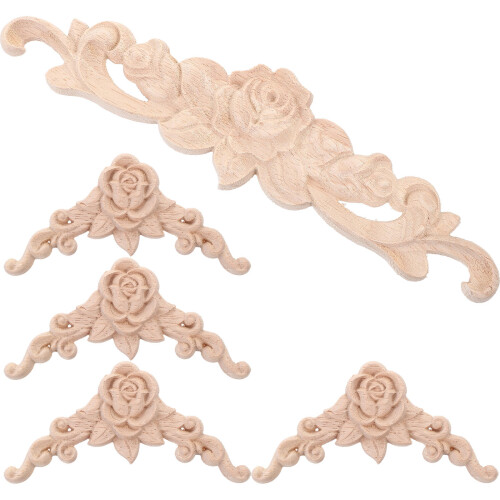 3Set Applique Decorativa in Legno Intagliato Beige Per E Armadi