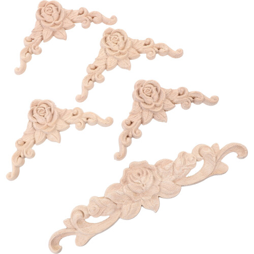 3Set Applique Decorativa in Legno Intagliato Beige Per E Armadi 1