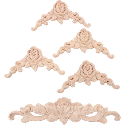 3Set Applique Decorativa in Legno Intagliato Beige Per E Armadi 2