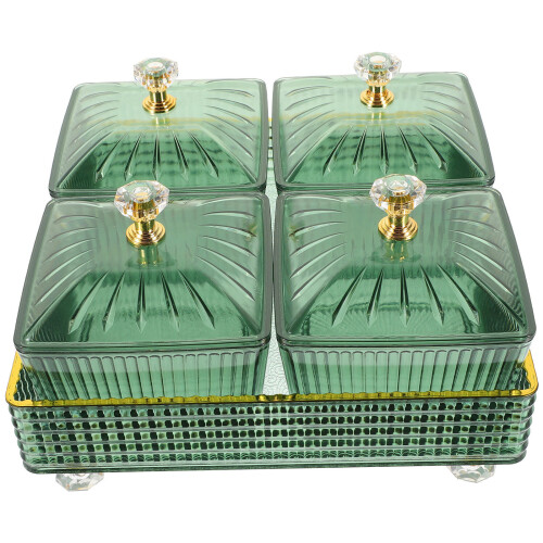 3Set Piatto Da Frutta Verde Con Vassoio, Contenitore Snack E Dolci