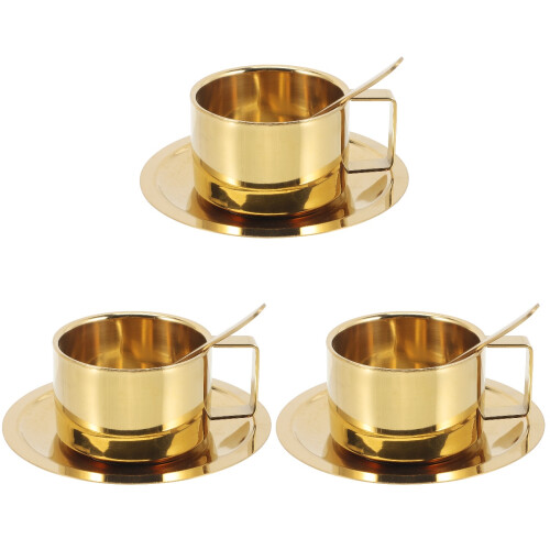 3Set Metallo Dorato Capienti Per Latte E 1