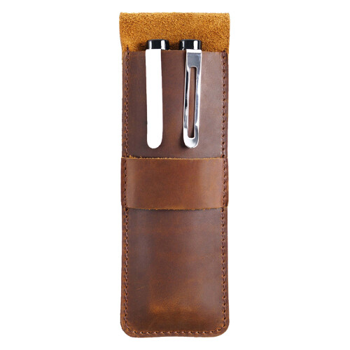2Pz Portapenne in Pelle Marrone Stile Classico Per Casa 1