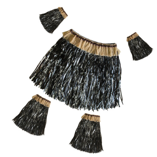 10Pz Gonna Hawaii Nera Elastico Con Per Hula E Festa
