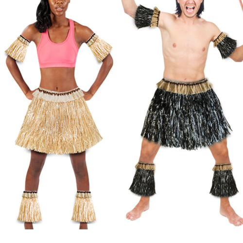 10Pz Gonna Hawaii Nera Elastico Con Per Hula E Festa 1
