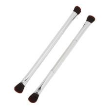 2pcs Eyeshadow Brush Set Double Ended Silver Soft Fiber Makeup Tools