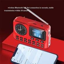 Multifunktionales FM-Radio mit Uhr, Tragbarer Radioempfänger, HiFi--Lautsprecher mit LED-Songtextanzeige, Unterstützt Aufnahme
