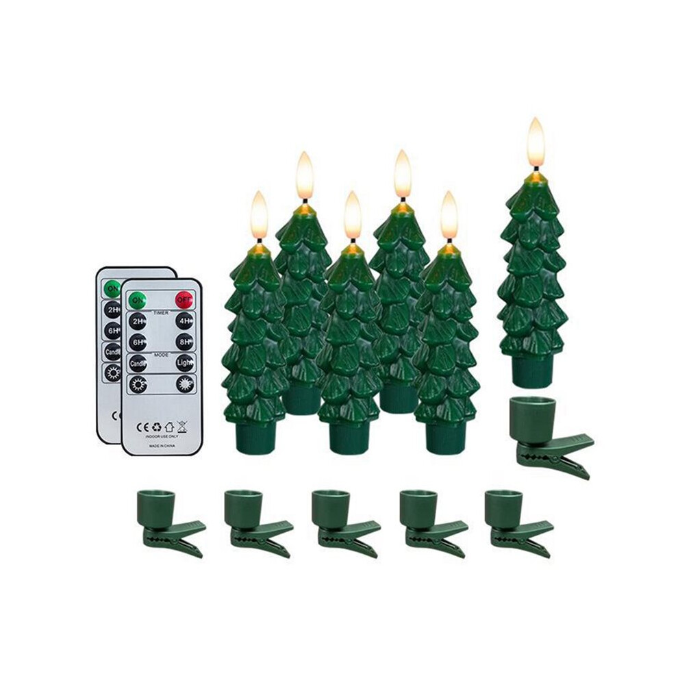 6Pcs Christmas Tree Candles Flameless Wax Led Taper Candles Battery Operated Led Window Candle Remote Timer Green 6031587980939