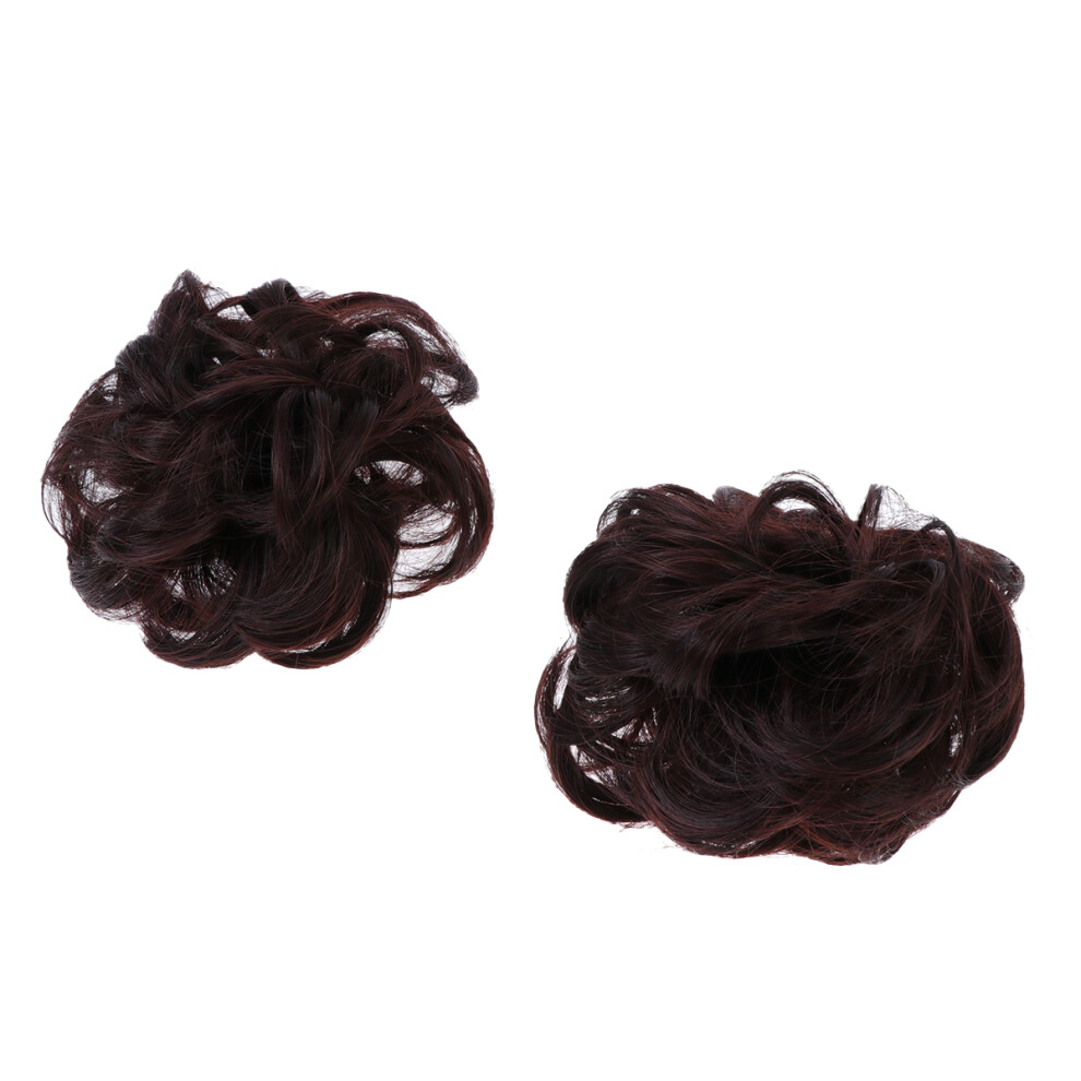 Vaguelly Unisex Brown 6Pcs Creative Hair Chignon Wig Dark Hair Bun Synthetic Headwear