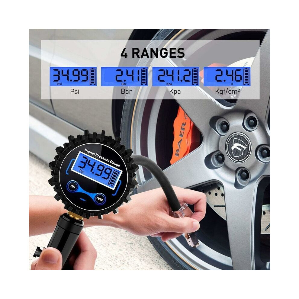 Digital Tire Pressure Gauge With Inflator, Secure Air Chuck 360 Swivel Air Chuck And Â¼ Npt Quick-Connect Air Hose Plug, Calibrated Accuracy 9169997133267