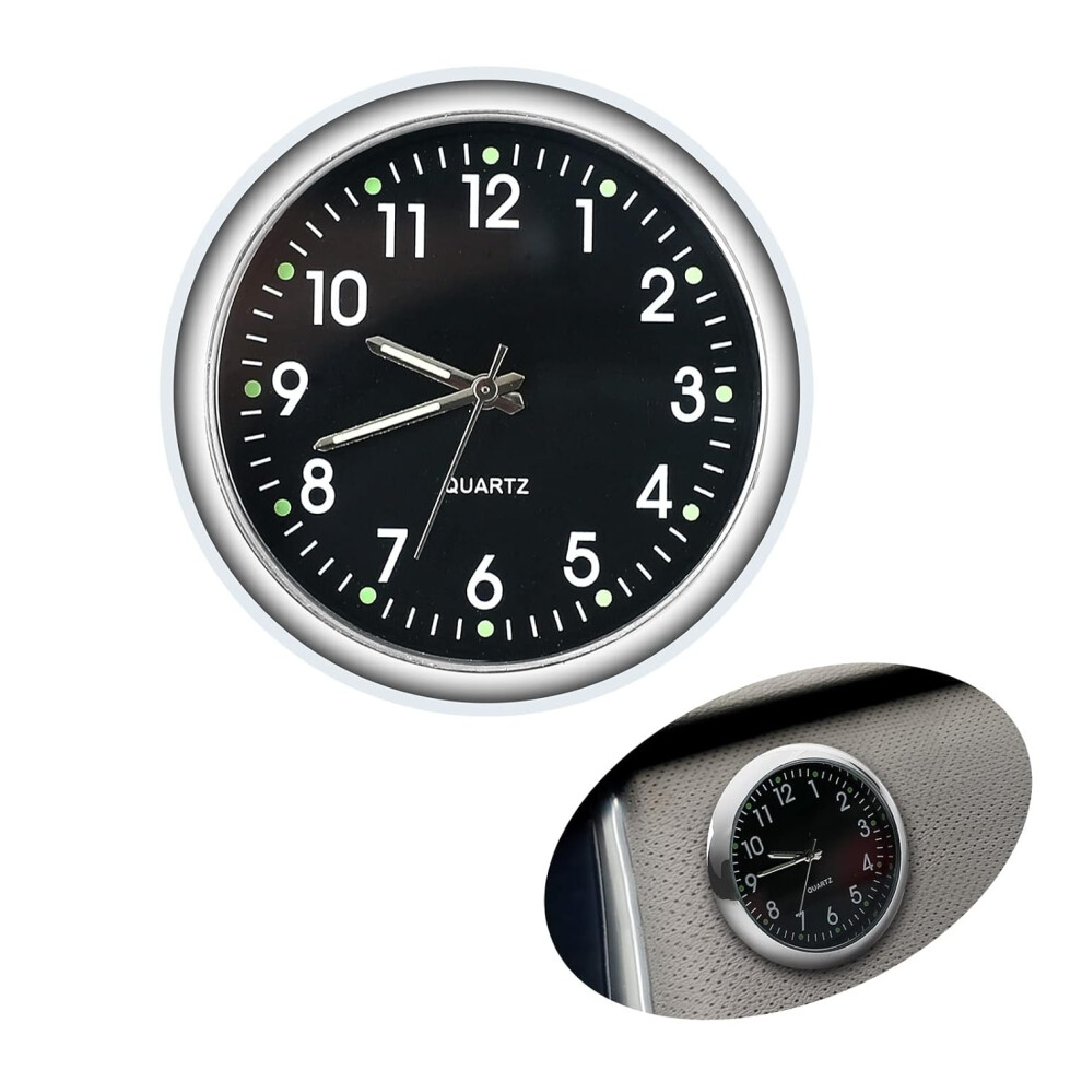 Mini Size Dashboard Clock For Cars, Luminous Clock Points Galvanized Steel Case, Practical Durable Aesthetic Design For Nighttime Visibility 9358999341538