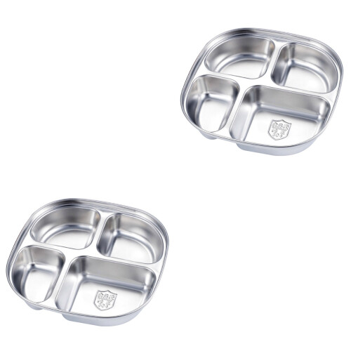 2Pz Piatto Multi-Scomparto Acciaio Inossidabile Argento Per Pranzi 2