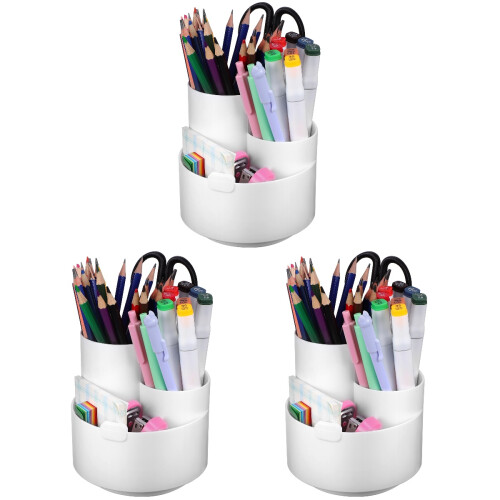 3Pz Organizer Penne E Rotante 360 in PP Bianco Per Ufficio 1