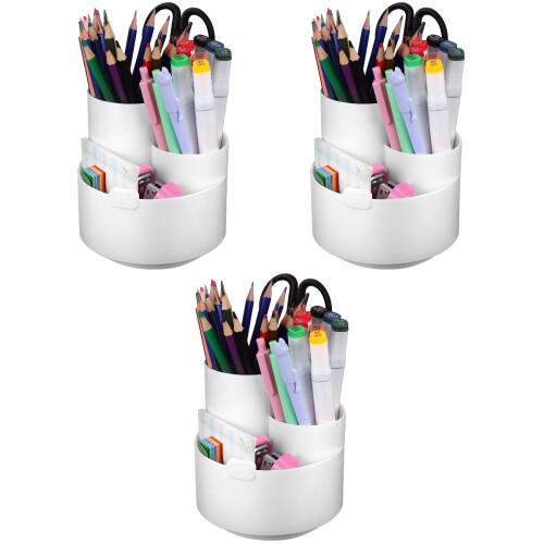 3Pz Organizer Penne E Rotante 360 in PP Bianco Per Ufficio 2