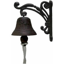 Farmhouse Bovine Cow Bell, Hand Painted Cast Iron With Distressed Brown Finish, Antique Charm For Indoor Outdoor Decoration