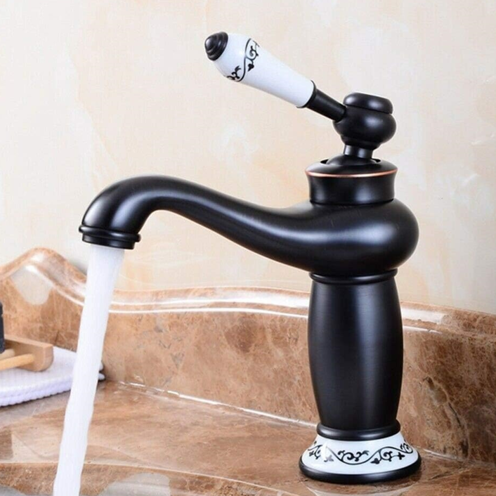 Retro Single Handle Mixer Tap, Solid Brass Construction Cold Hot Water Faucet For Bathroom Basin Sink, Exquisite Flower Patterns Ensuring Smooth 9169997133861