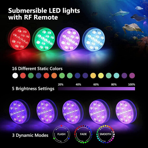 Βυθιζόμενα φώτα LED, Επαναφορτιζόμενα φώτα πισίνας με τηλεχειριστήριο, ιδανικά 1