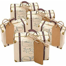 Étiquettes personnalisables pour cadeaux de mariage, style élégant avec un design de mini-valise pour les occasions classiques, en papier kraft