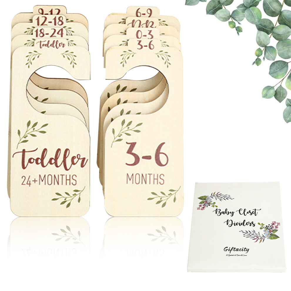 Elegant Wooden Baby Closet Dividers, Boho Nursery Decor, Newborn to 24 Months, Durable Basswood Baby Wardrobe Organizer, Green Leaves Design, 8 Pieces