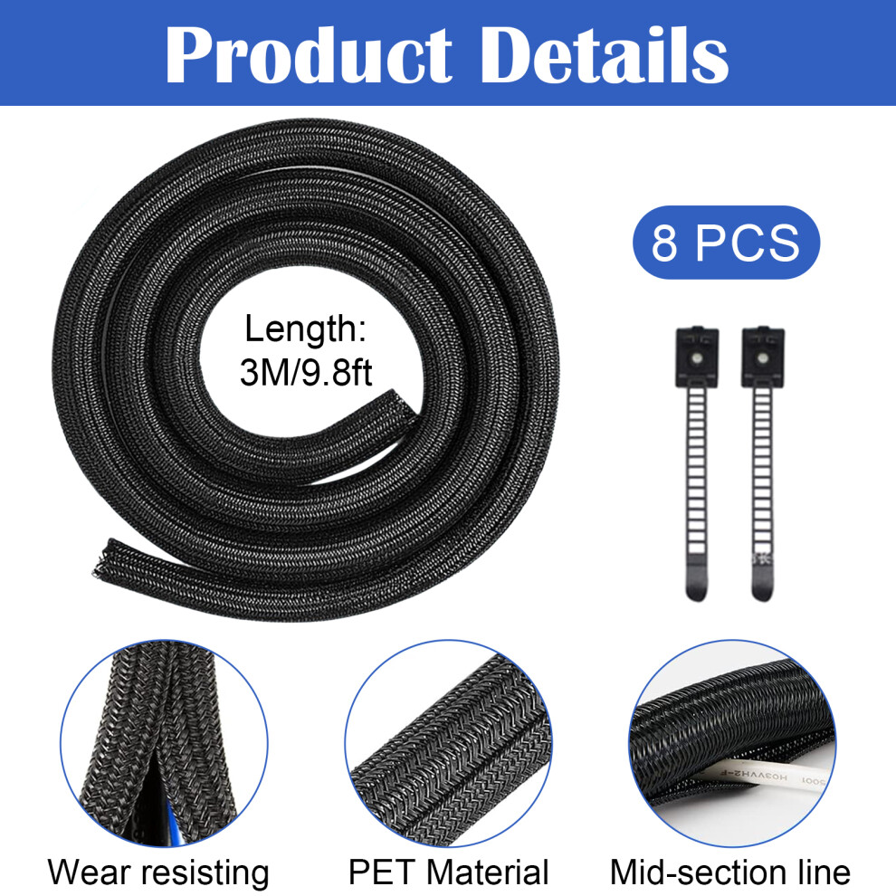 Cable Management Solutions, Split Braided Cable Sleeve For Safe And Neat Wiring, Industrial Grade Standard Flexible Cord Wrap Ensures Protection And 9433291703175