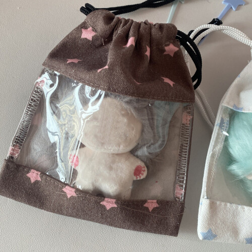 Drawstring Bag Cosmetic Storage Pouch Clear Makeup-Blue stars 2