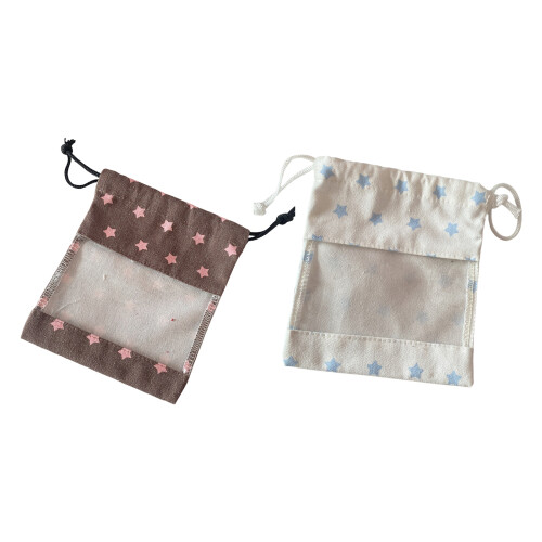 Drawstring Bag Cosmetic Storage Pouch Clear Makeup-Blue stars 1
