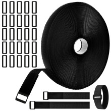 Sujetadores multiusos para oficina en casa, cinta autoadherente reutilizable, bridas para cables de una sola vuelta con longitud ajustable (negro)